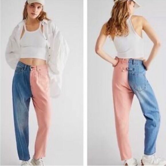 Sandrine Rose Color block Pink/Blue Denim
Lightweight Cotton Pants(Size 27) - Picture 1 of 10